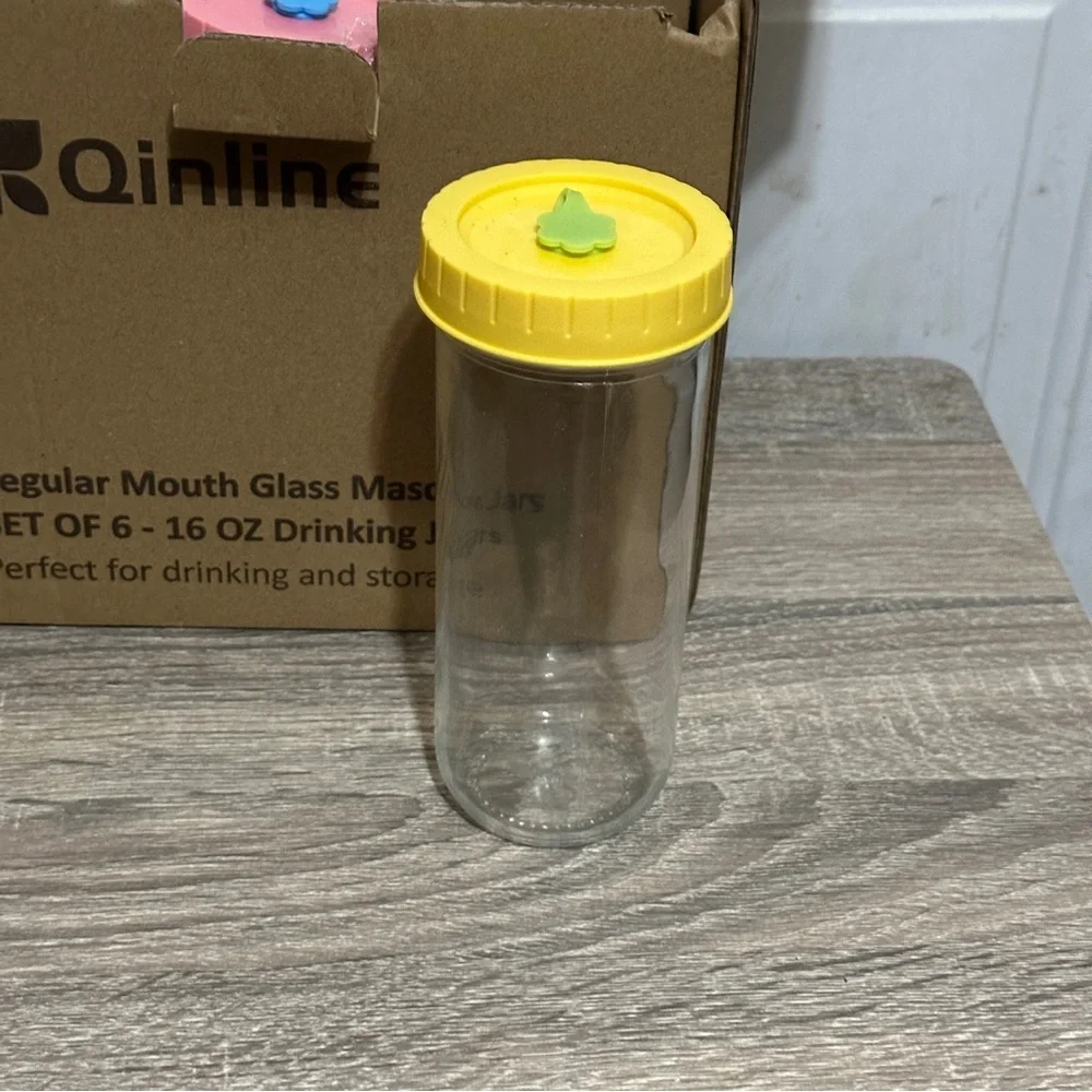 Glass Drinking Bottle Travel Jars 6 Pack, 16oz 16 Ounces, Sunshine Pastel Colors